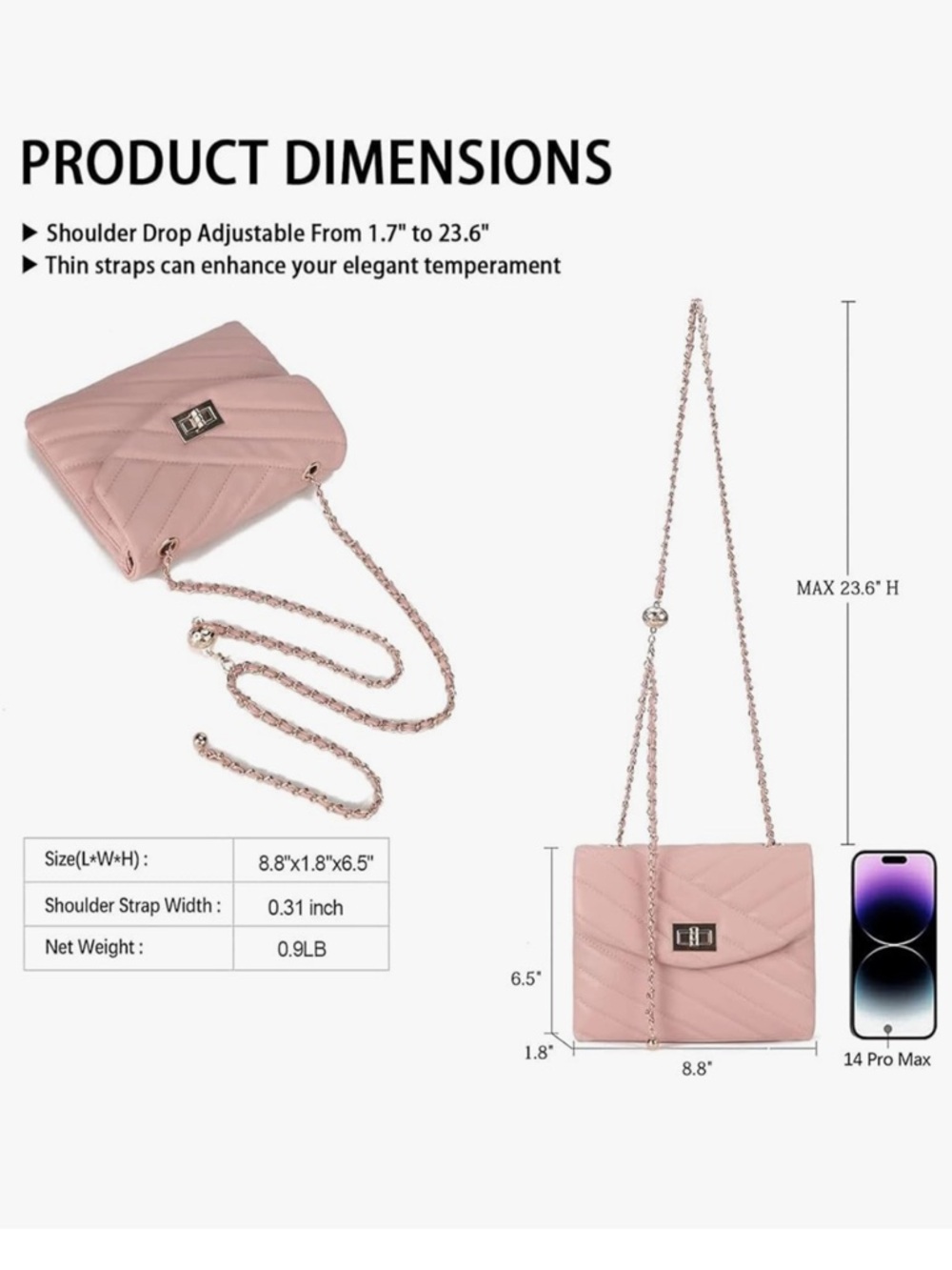 Quilted Crossbody Purse for Women, Small Flap Shoulder Bag w/ Gold Chain Elegant - Picture 4 of 8